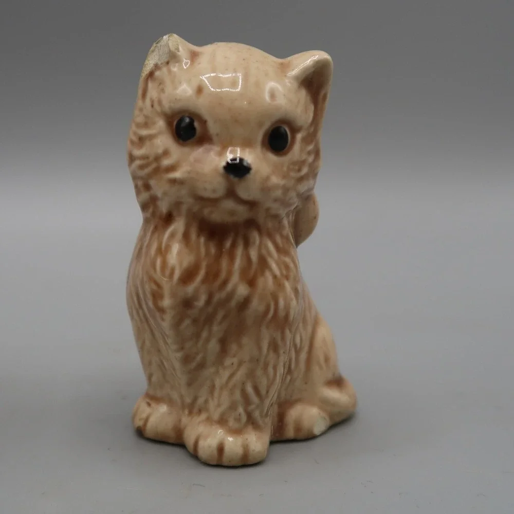 2 Vintage Kitten Cat Orange Striped Long Hair cat figurine 3.5